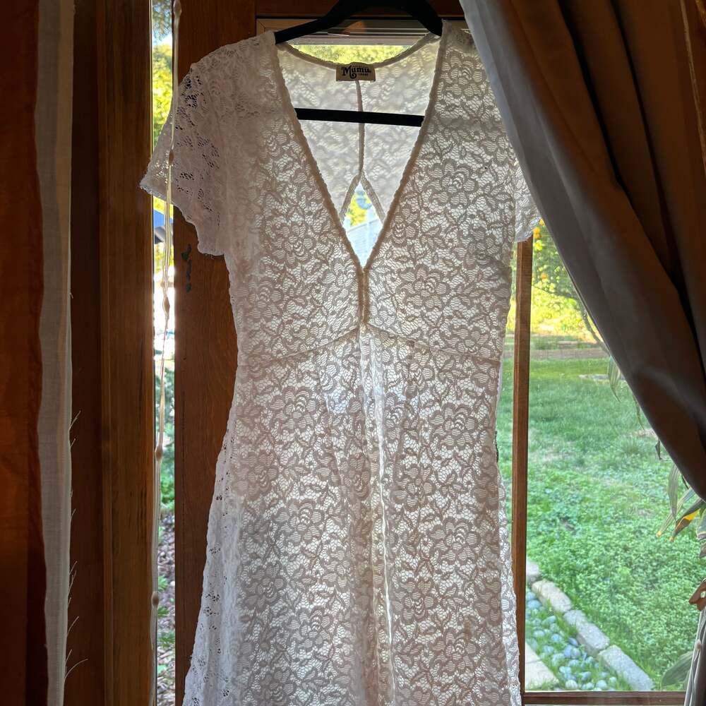 Mumu Ibiza White Lace V-Neck Mini Dress